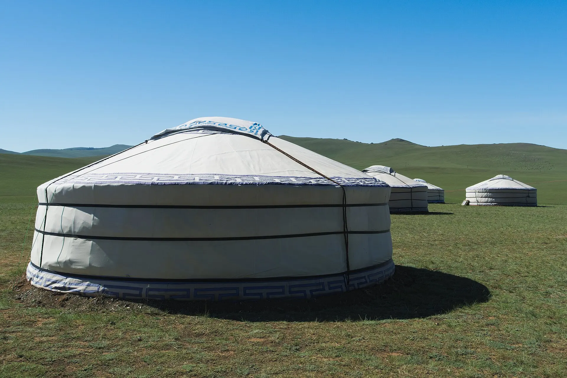 Gers of a nomadic camp on the Mongolian steppe